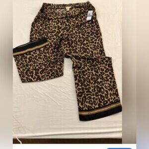 NWT Michael Kors Leopard Print Wide Leg Pants with Stripe Hem size M